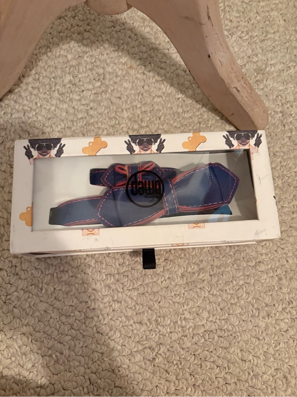 Dawg Erimish Navy Blue dog Bow collars nwt $46 set with purple Stitching